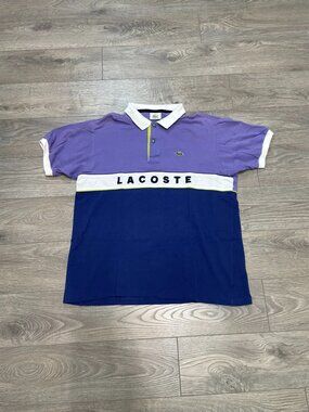 Vintage Lacoste Colorblock‎ Polo Shirt Purple Blue White Spellout Size 6 L